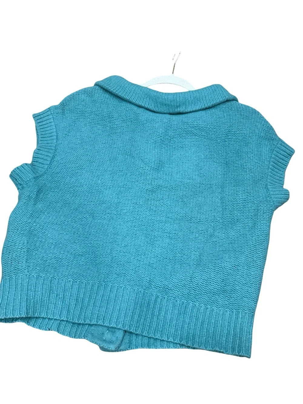 ✨Free People Blue Wool Blend Collared‎ Cardigan Size M Short Sleeve Knit Sweater